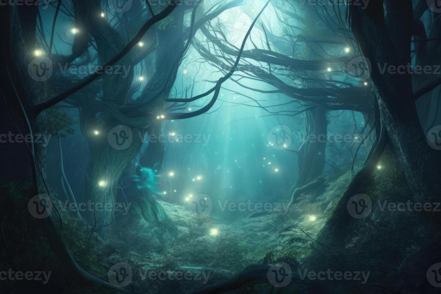 morning foggy magical enchanted forest photo