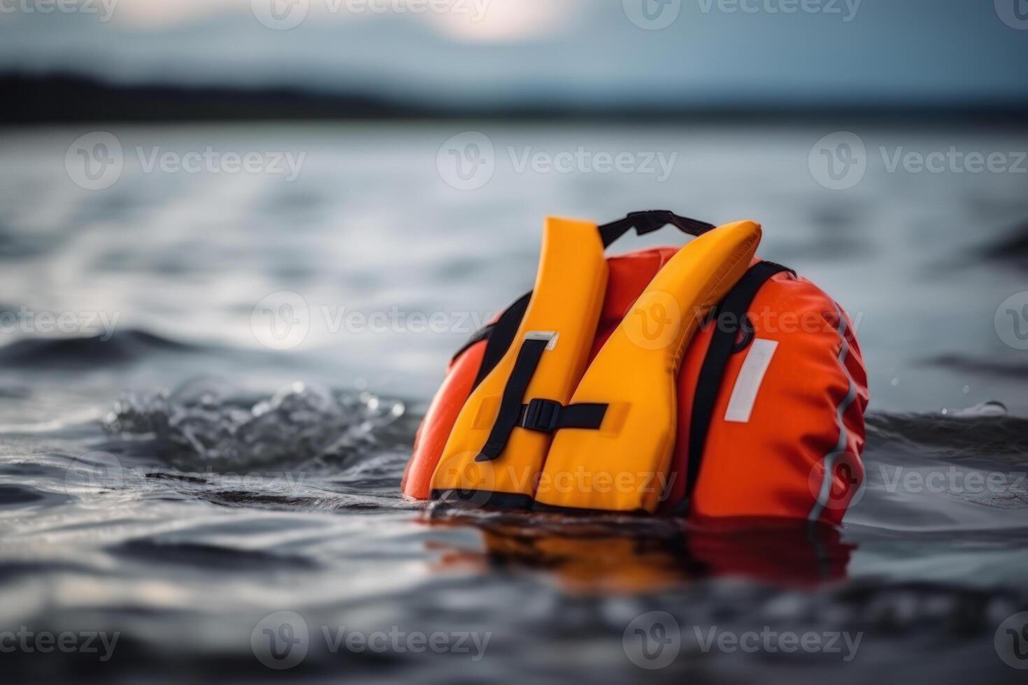 inflatable life jacket, safety in open water at sea ocean photo