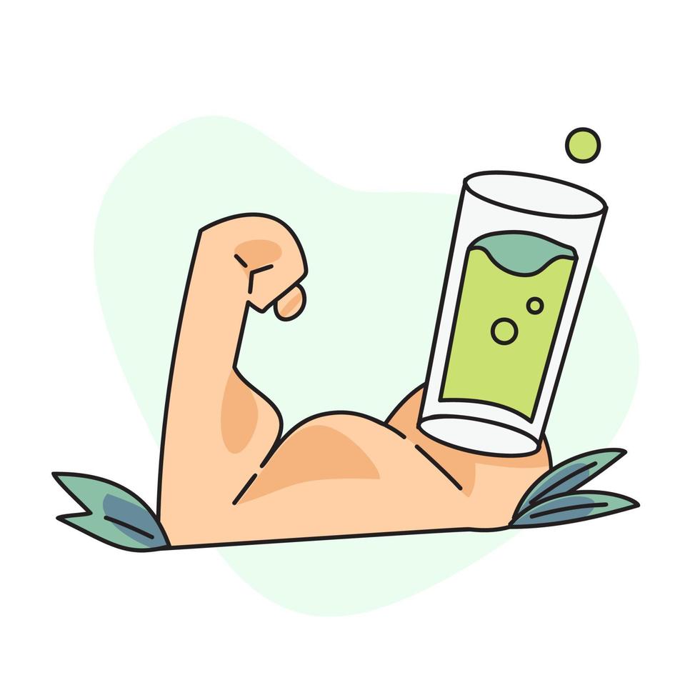 plano vector ilustración, manos apretado sano por Bebiendo Fruta jugo.