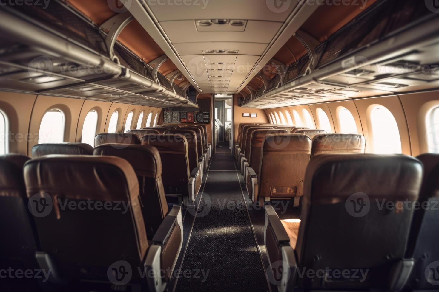 old low cost airplane cabin corridor photo