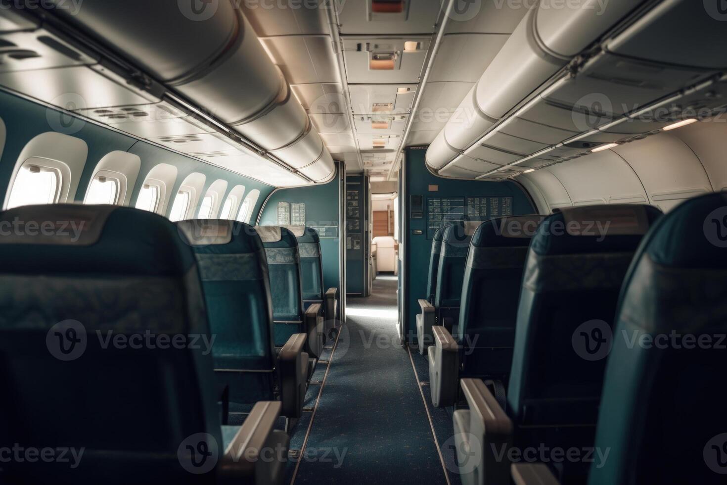 old low cost airplane cabin corridor photo