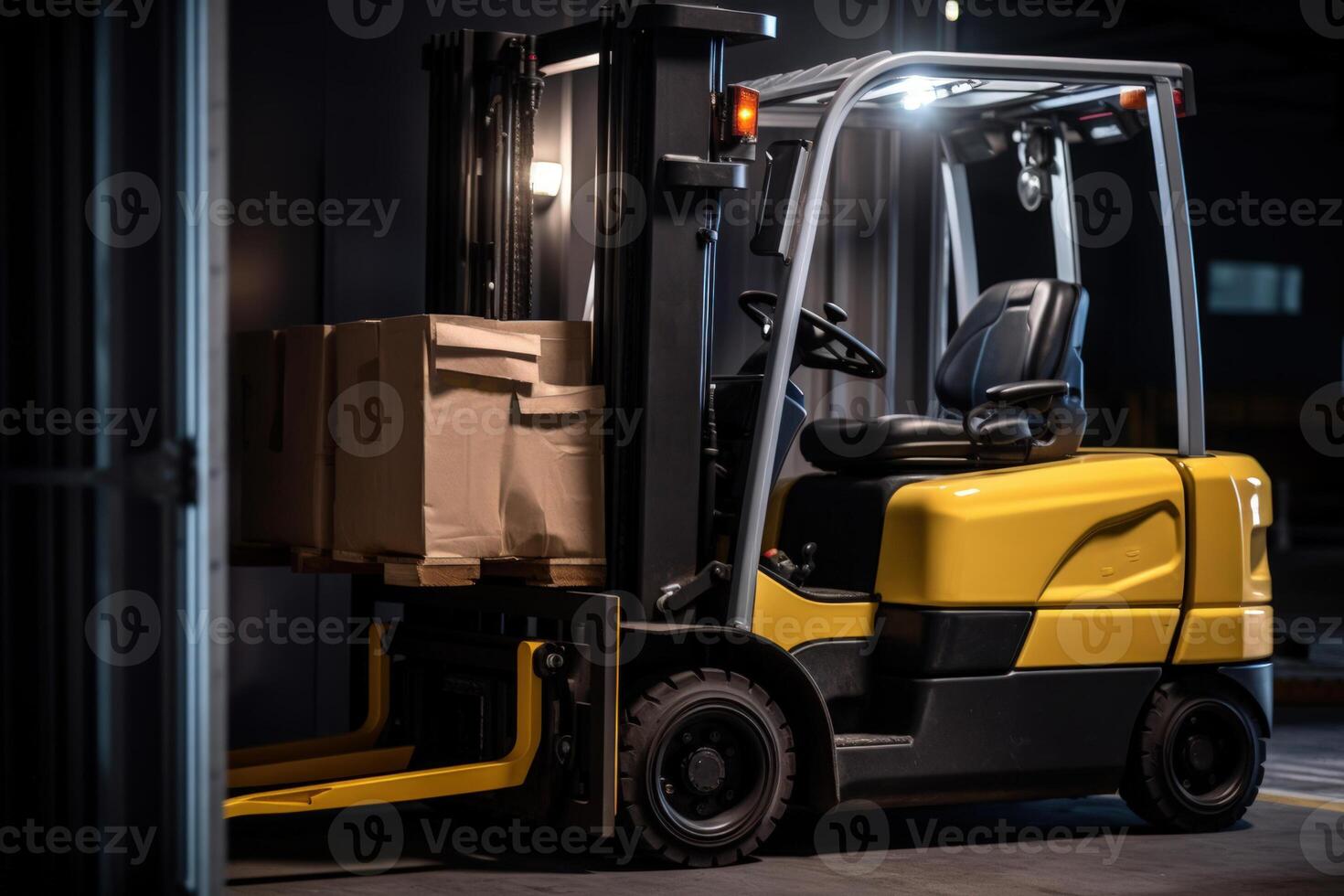 warehouse loader loading cargo pallets photo