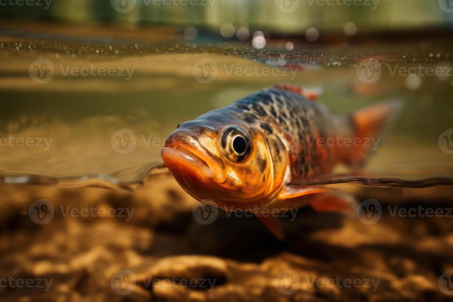 river fish trout in a mountain river in clear water photo
