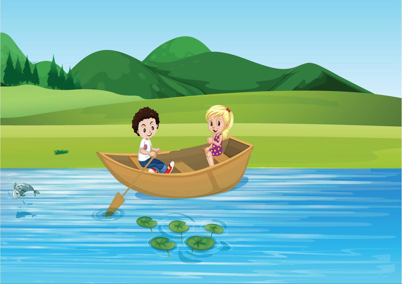 paseo en barco niños ilustración vector