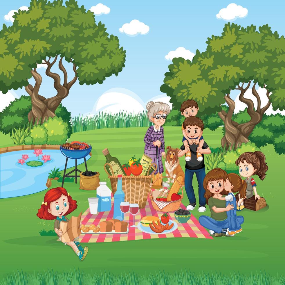 Family picnic illustration vector