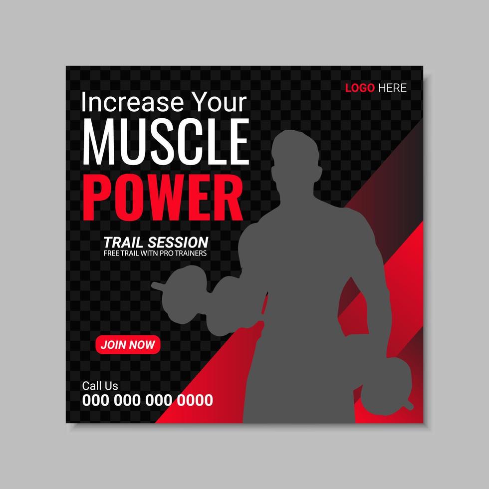 Modern fitness and gym social media post design template. vector