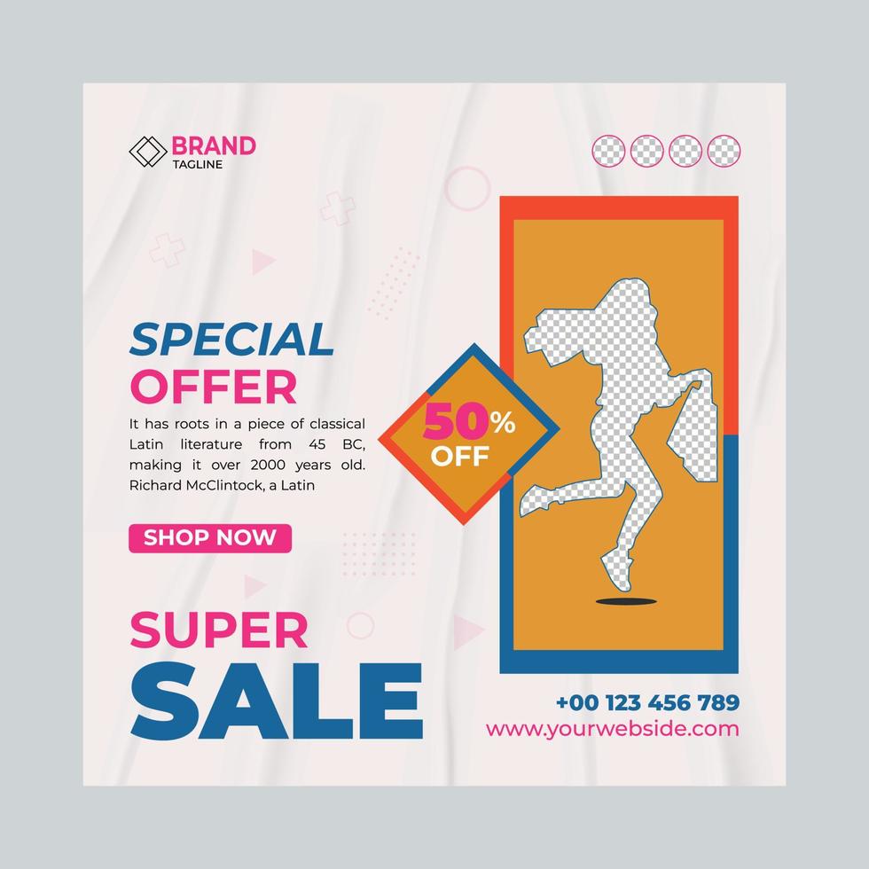 Super Sell- social media post template. Suitable for social media posts and web or internet ads. Vector illustration with Photo College.