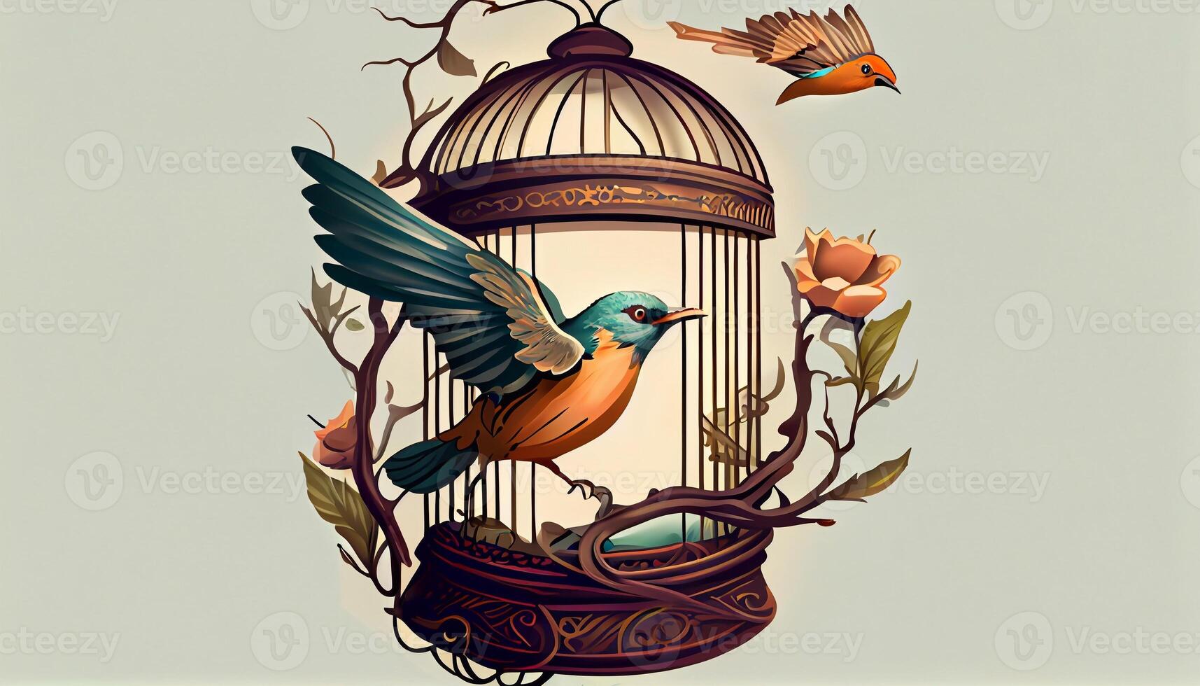 little bird escape out of birdcage, Created with photo