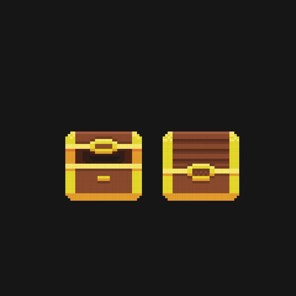 open and close treasure chest in pixel art style vector