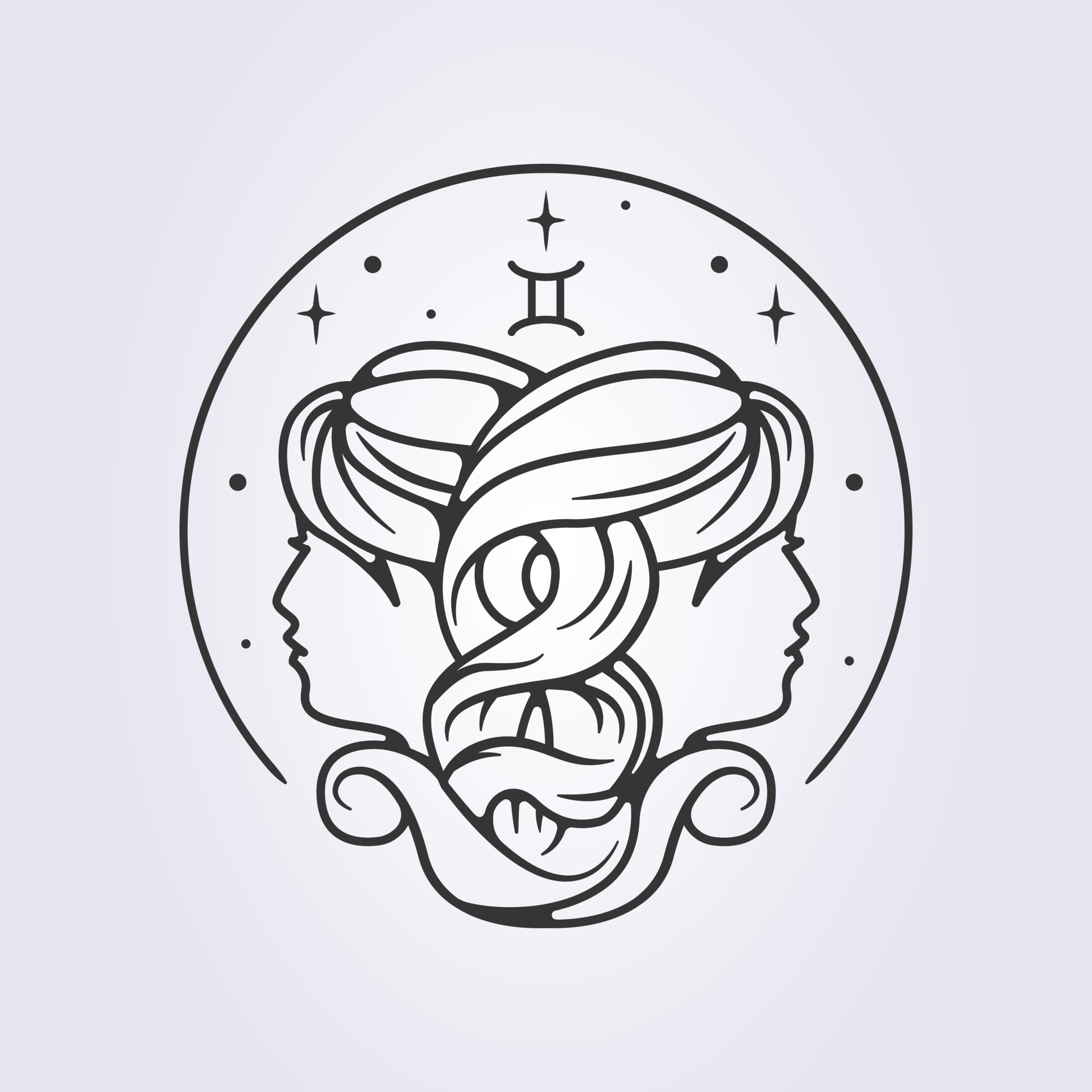 Geminis zodíaco astrología horóscopo vector línea Arte ilustración