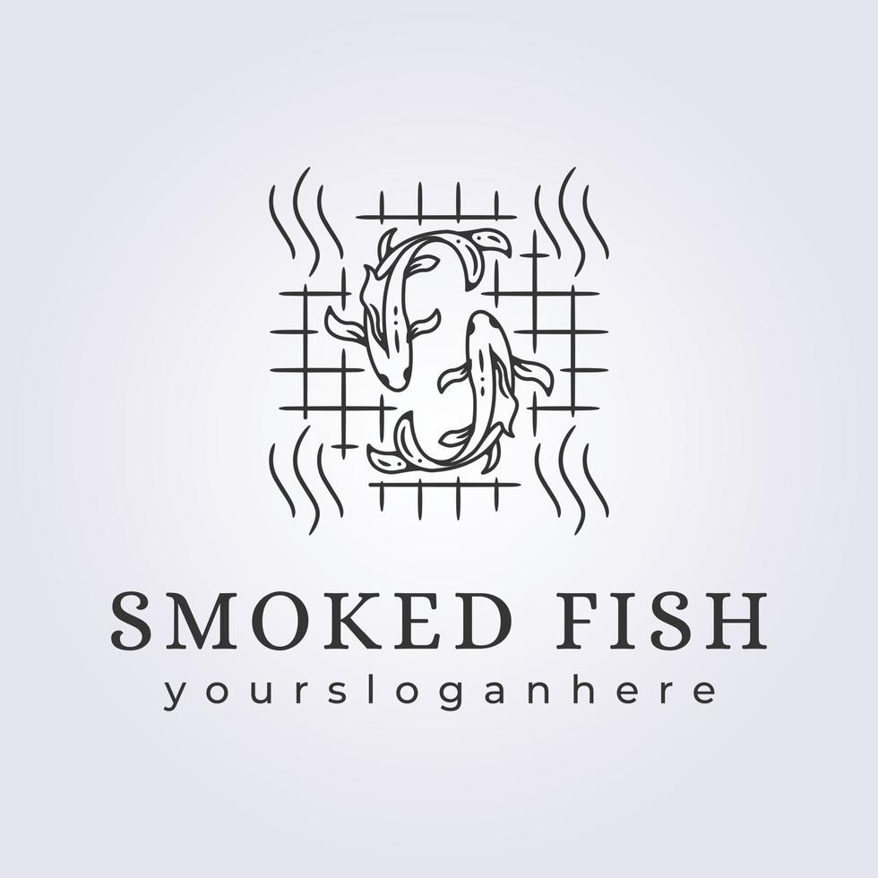 smoked or grill fish logo line art vector illustrtaion design salmon fish