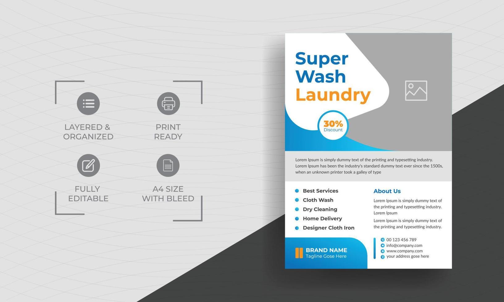 Laundry Service Flyer, Laundry service flyer template. Laundry service poster design ideas. Cleaning service leaflet template vector