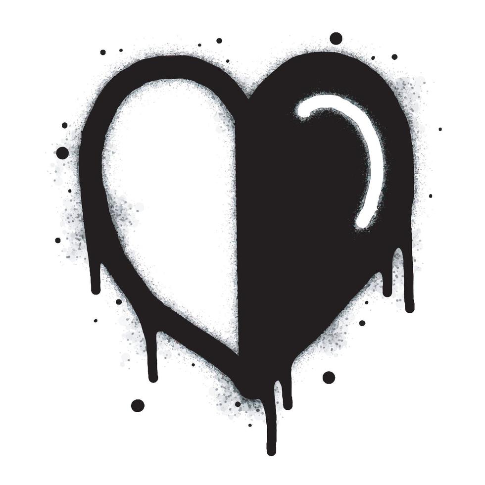 rocíe el signo del corazón de graffiti pintado en negro sobre blanco. símbolo de gota de corazón de amor. Aislado en un fondo blanco. ilustración vectorial vector