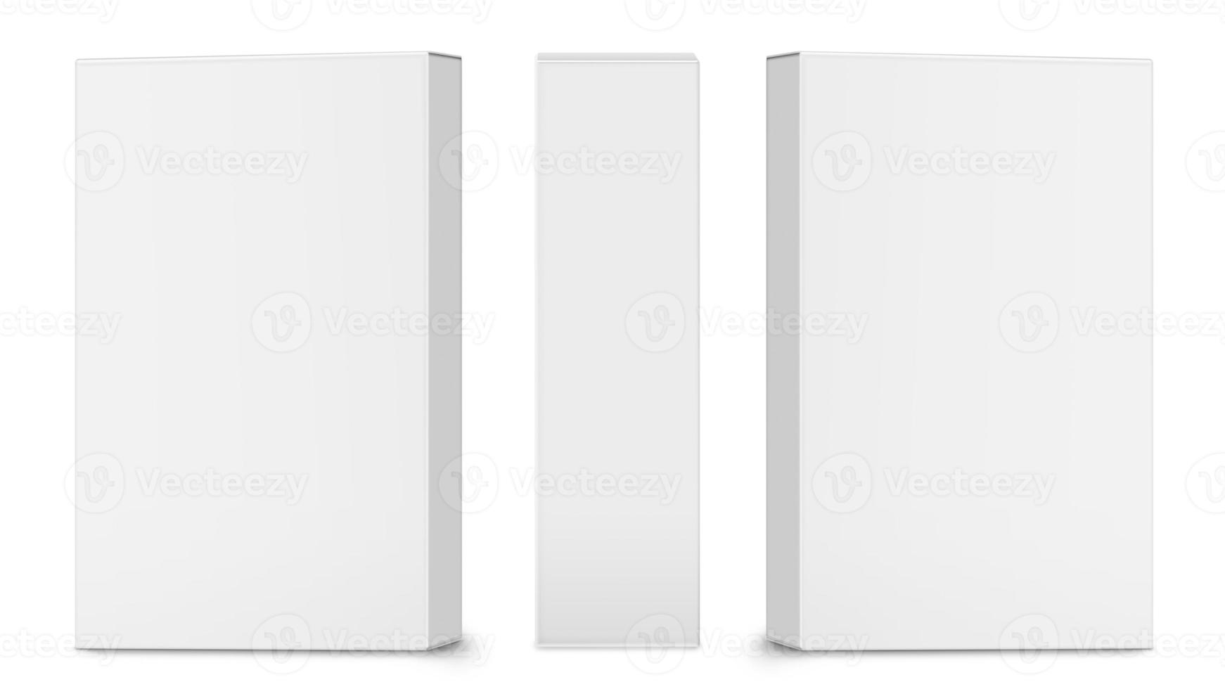 Three rectangular cardboard boxes isolated on white background. photo