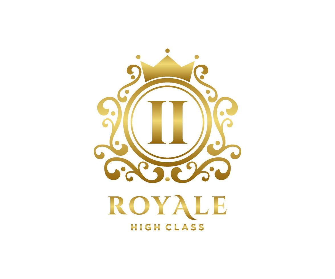 Golden Letter II template logo Luxury gold letter with crown. Monogram alphabet . Beautiful royal initials letter. vector