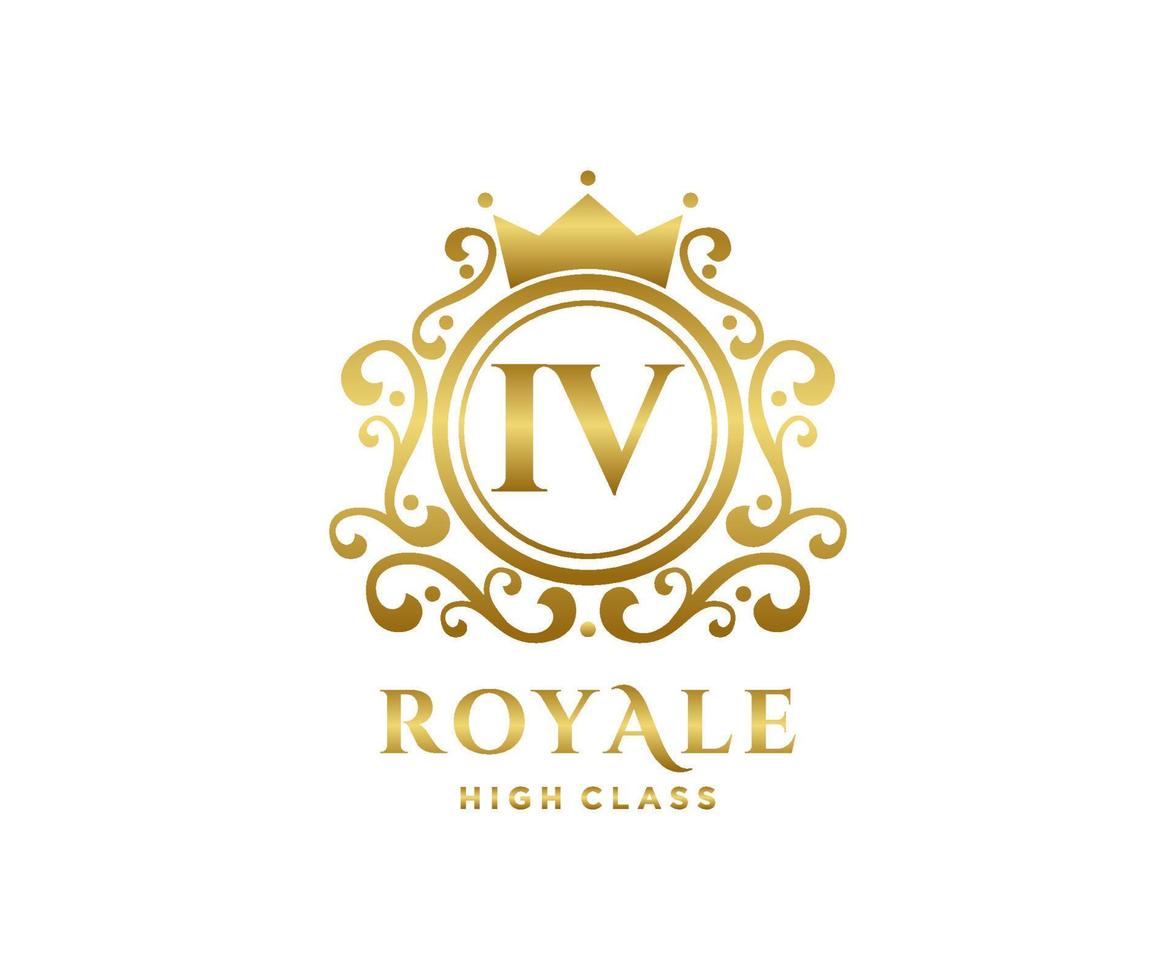 Golden Letter IV template logo Luxury gold letter with crown. Monogram alphabet . Beautiful royal initials letter. vector