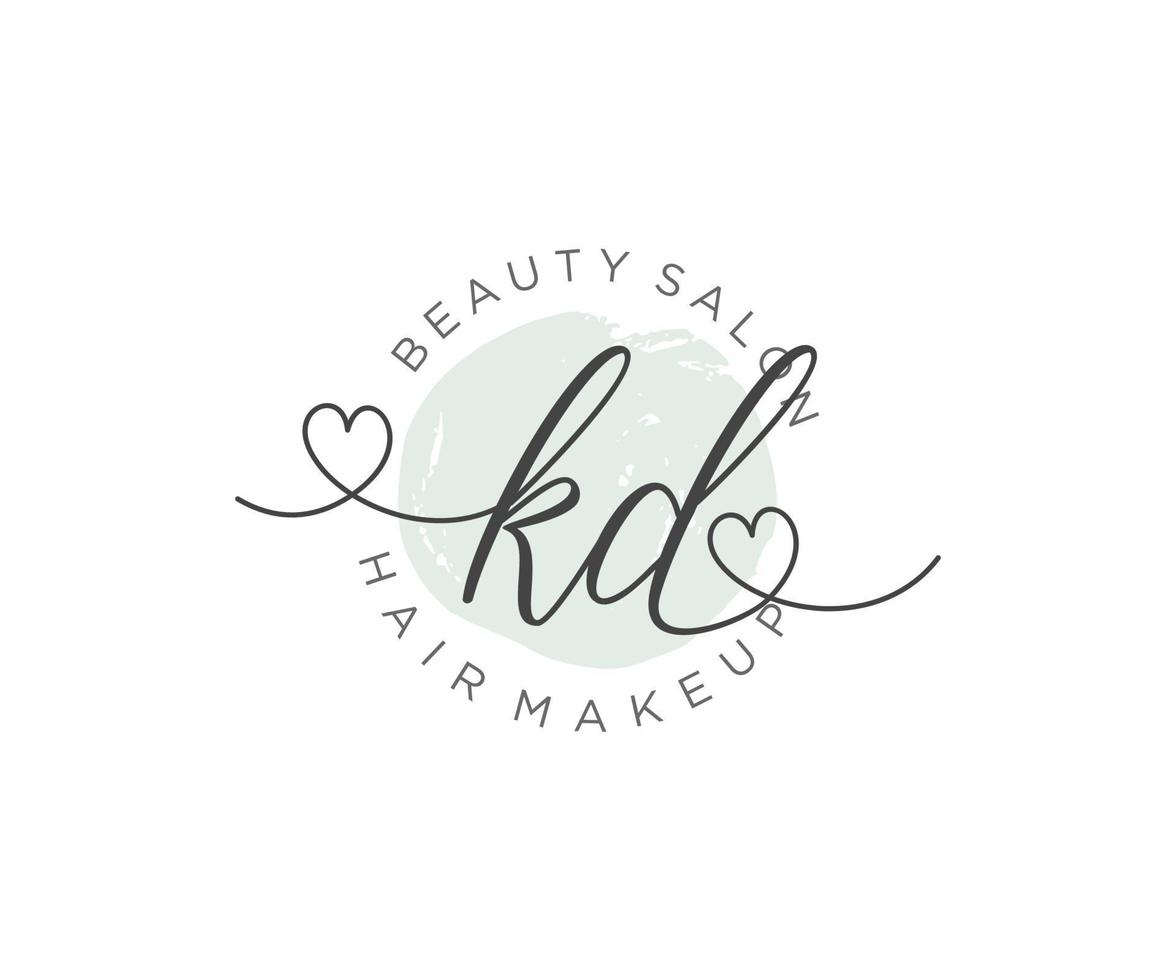 Initial KD feminine logo collections template. handwriting logo of initial signature, wedding, fashion, jewerly, boutique, floral and botanical with creative template for any company or business. vector