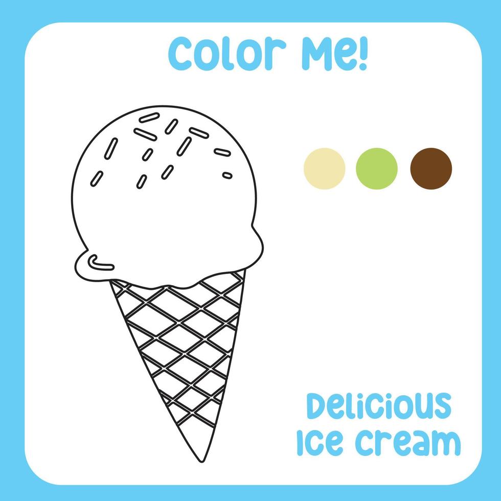 Coloring activity for children. Educational coloring worksheet. Printable coloring page or sheet outline of ice cream on white background. Practice worksheet for school and kindergarten. Vector file.