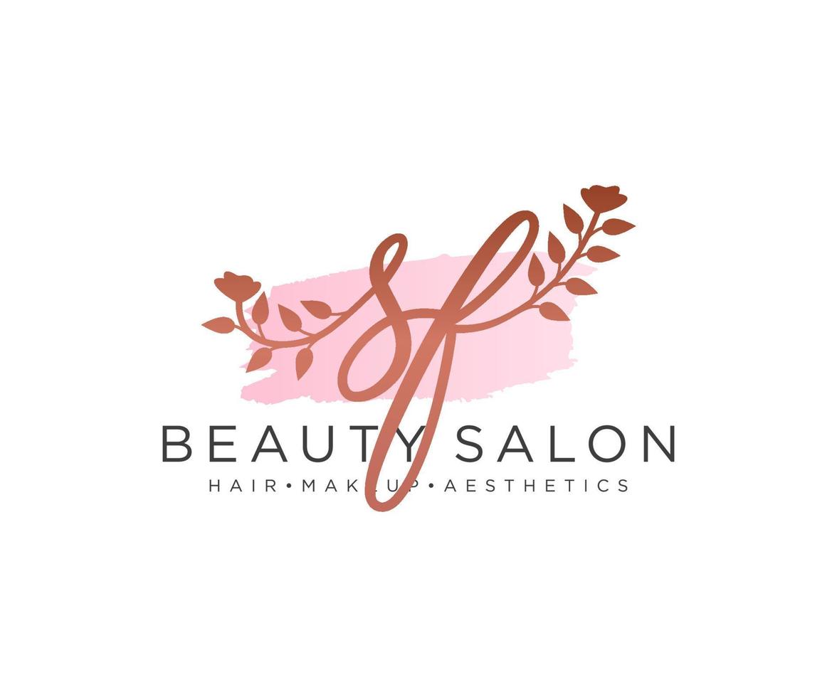 Initial SF feminine logo collections template. handwriting logo of initial signature, wedding, fashion, jewerly, boutique, floral and botanical with creative template for any company or business. vector