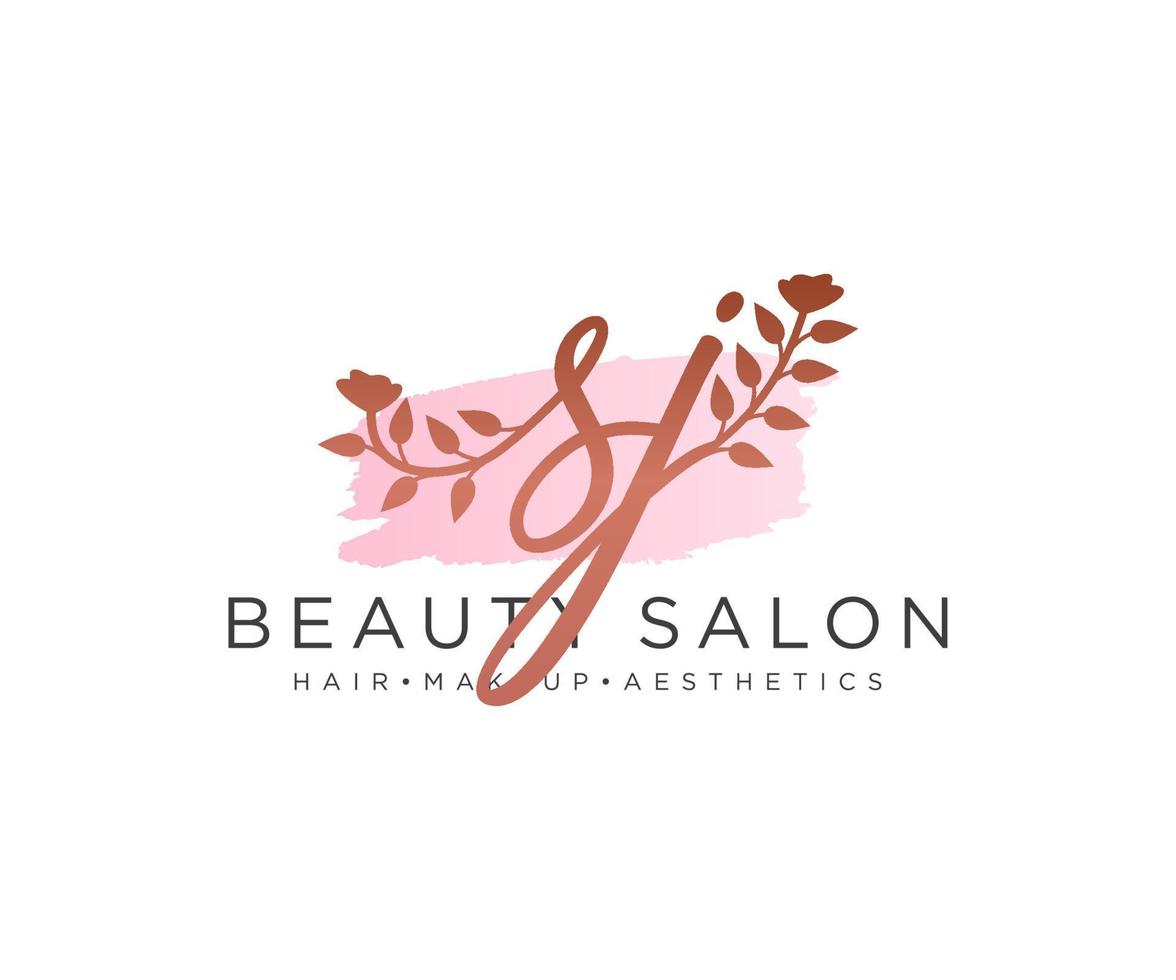 Initial SJ feminine logo collections template. handwriting logo of initial signature, wedding, fashion, jewerly, boutique, floral and botanical with creative template for any company or business. vector