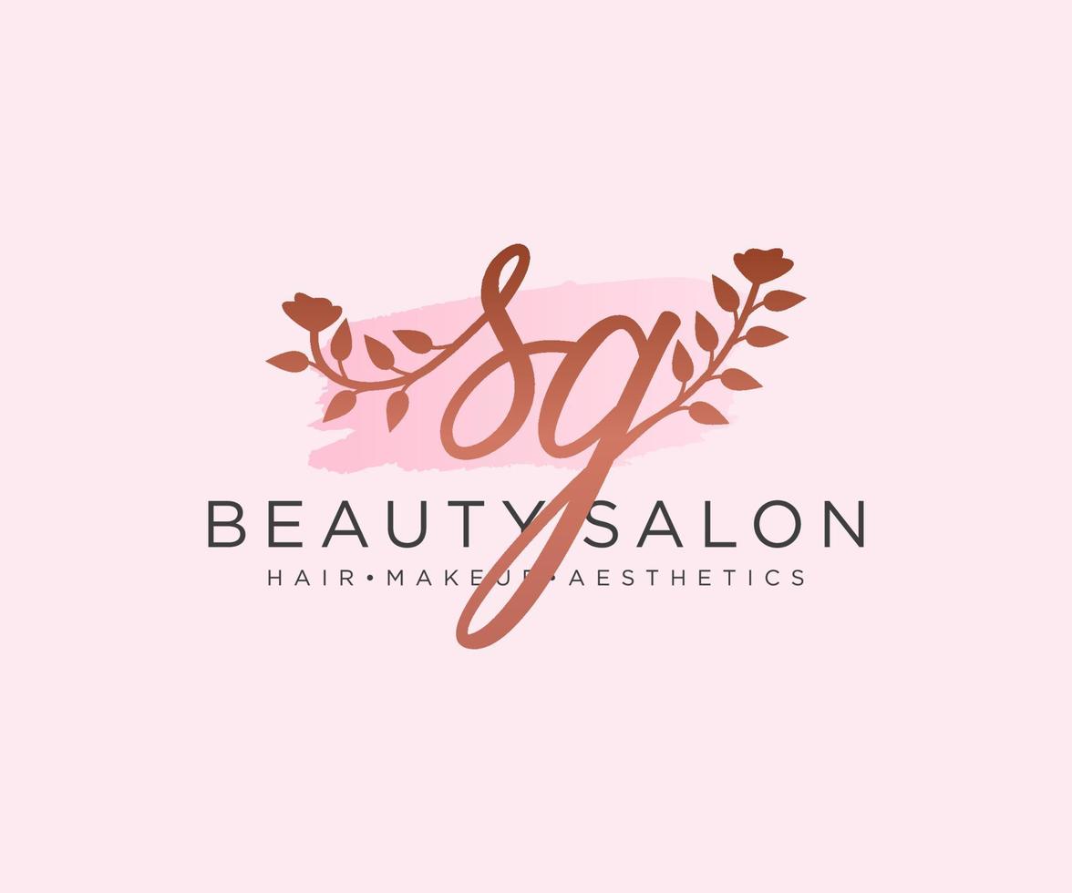Initial SG feminine logo collections template. handwriting logo of initial signature, wedding, fashion, jewerly, boutique, floral and botanical with creative template for any company or business. vector