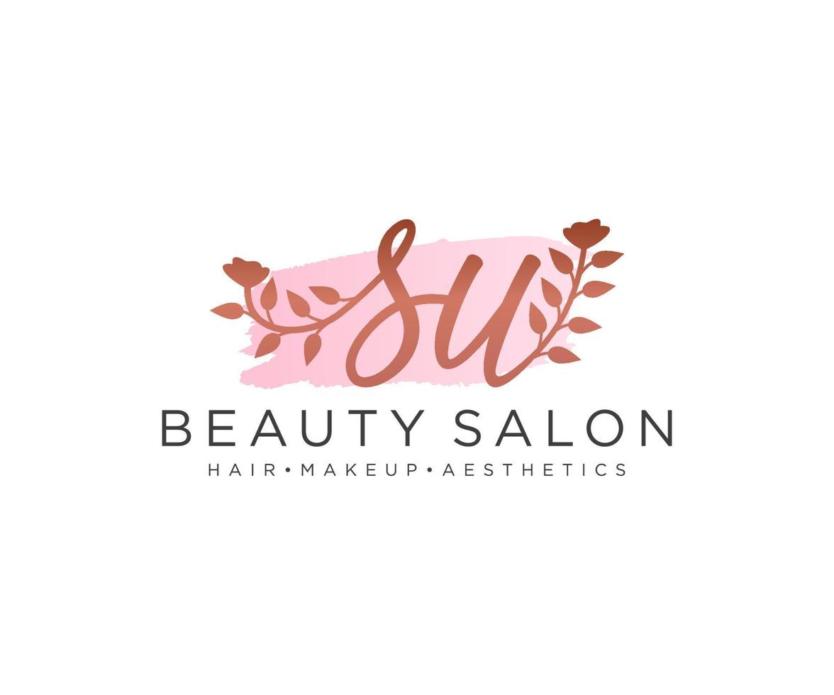 Initial SU feminine logo collections template. handwriting logo of initial signature, wedding, fashion, jewerly, boutique, floral and botanical with creative template for any company or business. vector