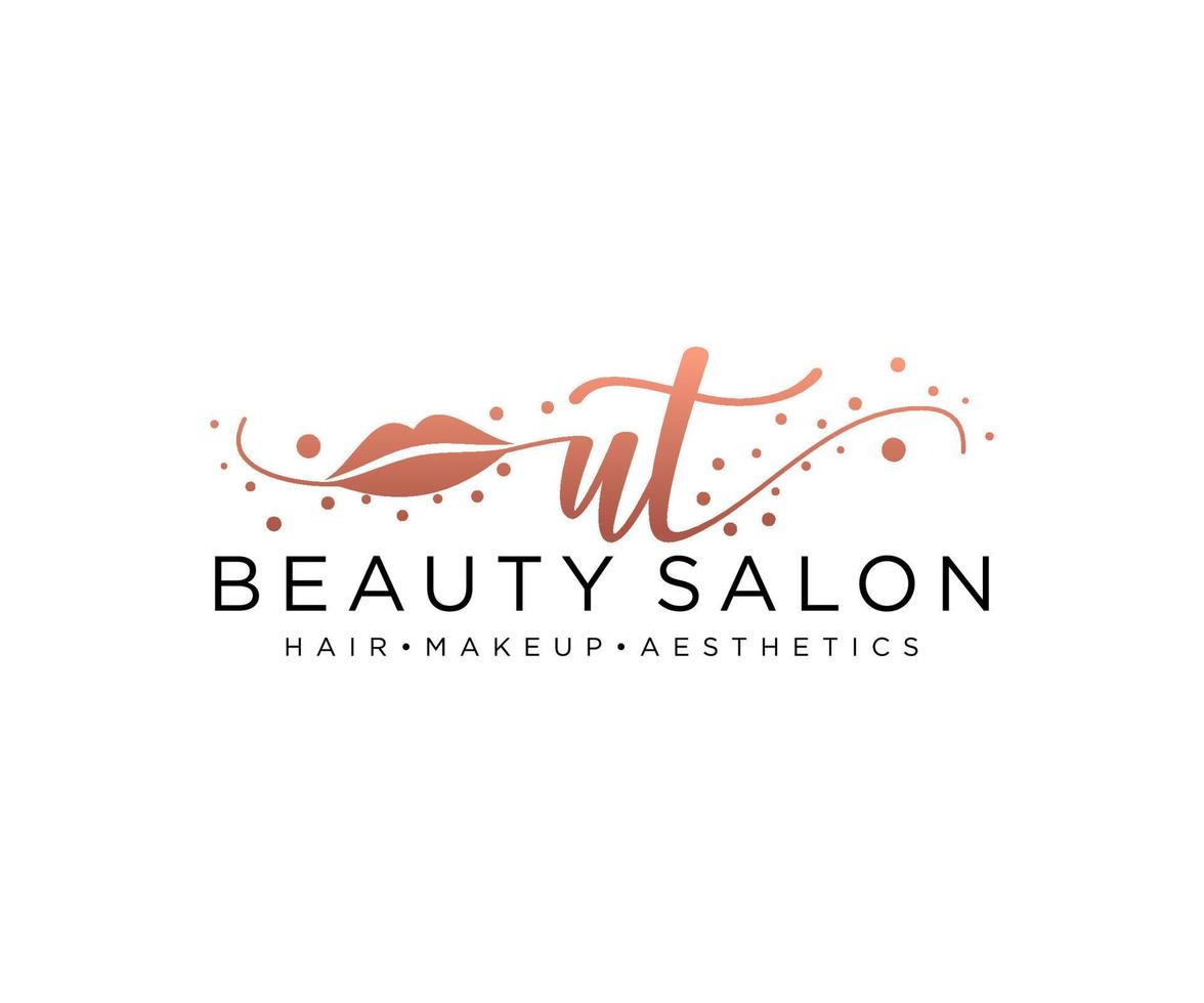Initial UT feminine logo collections template. handwriting logo of initial signature, wedding, fashion, jewerly, boutique, floral and botanical with creative template for any company or business. vector