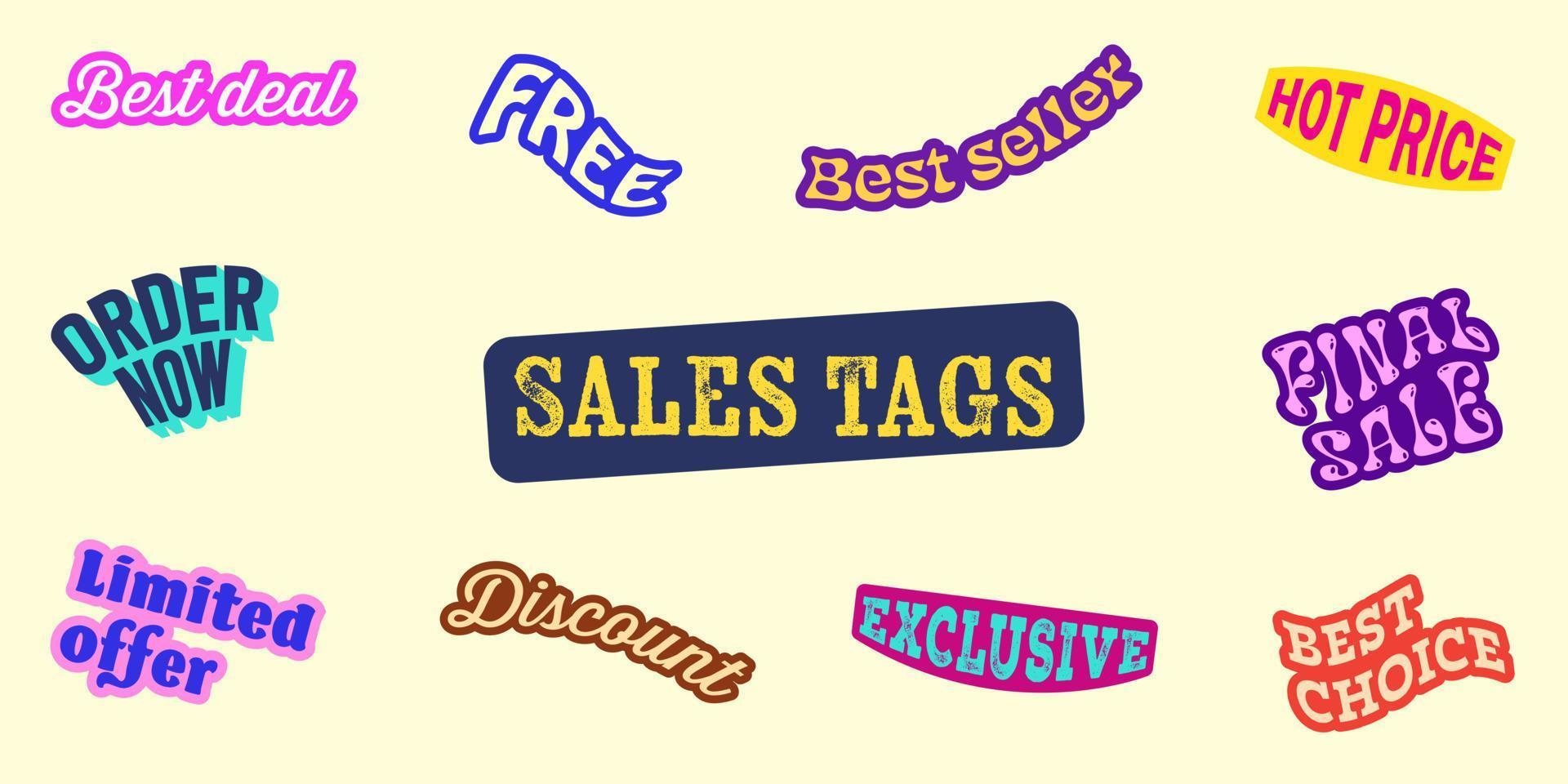 Set of sales tags and labels creative handrawn, Sell quality tags and labels, Shopping banner template vector