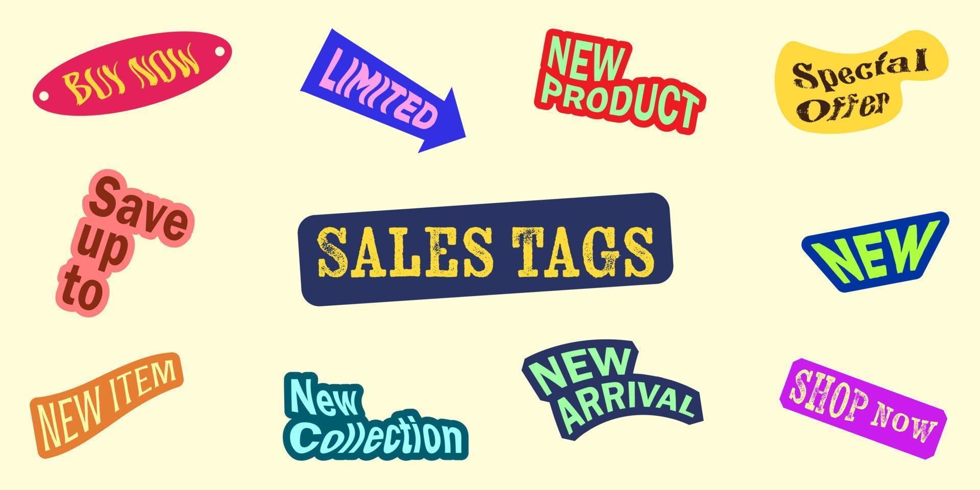 Set of sales tags and labels creative handrawn, Sell quality tags and labels, Shopping banner template vector