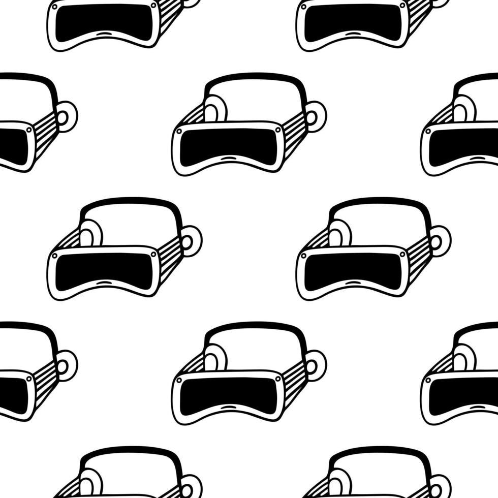 VR headset seamless vector pattern. Glasses, helmet of virtual or augmented reality. Modern technology, device for entertainment, games, 3D. Simple doodle, line art. Background for packaging, web