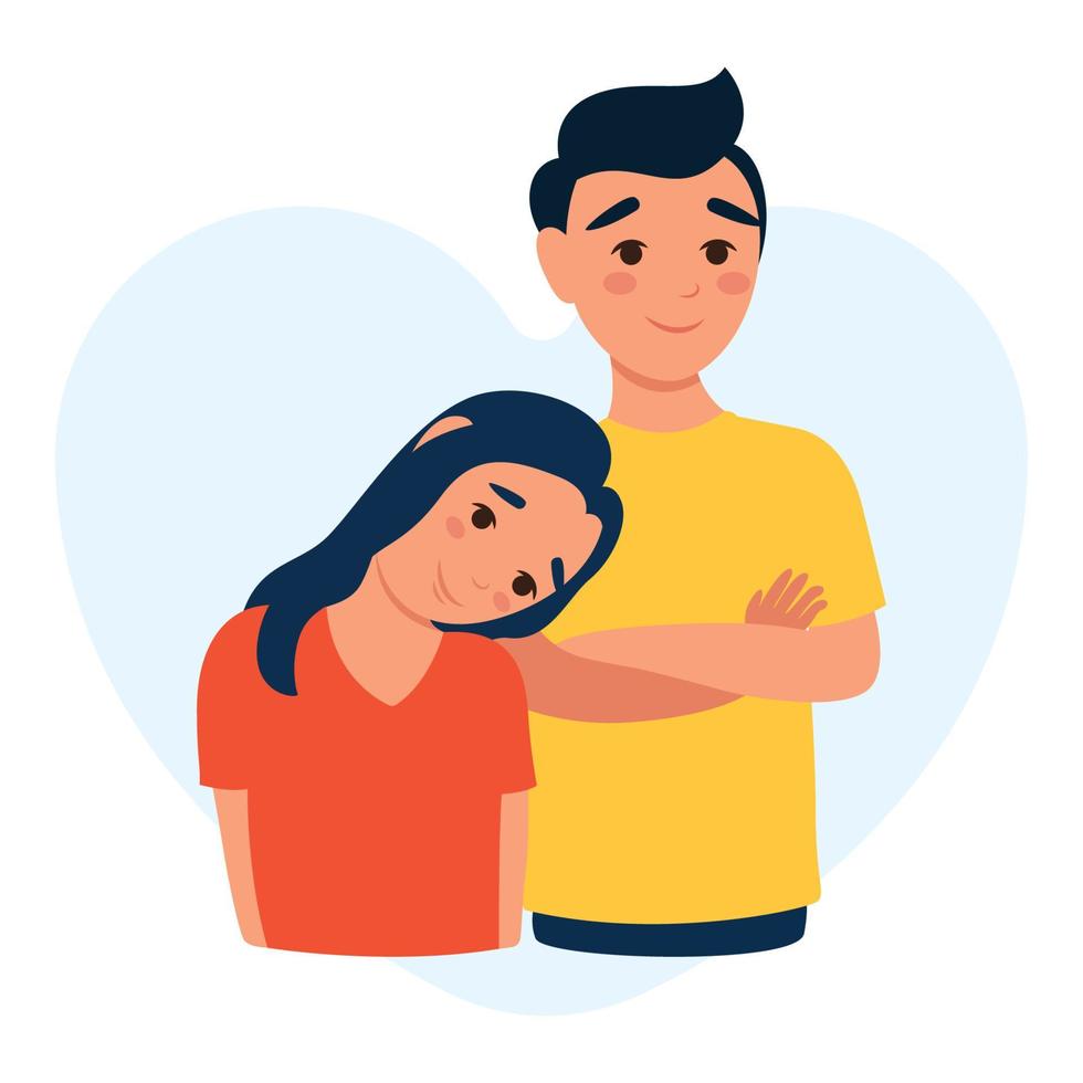 Girl with a guy. Concept of reconciliation, friendship and trust and family support. vector