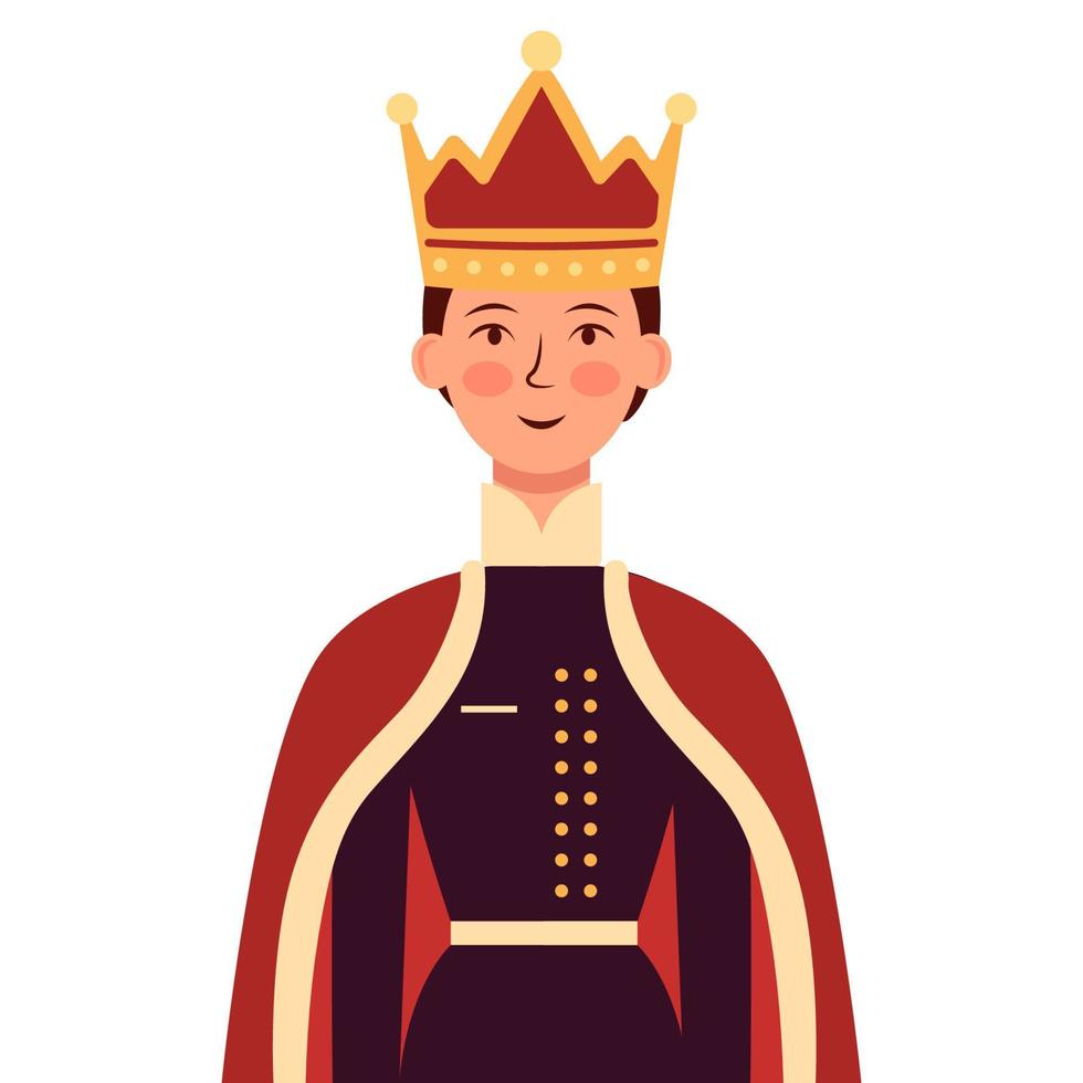 A boy prince, a cartoon boy with a crown on his head and a costume. Vector