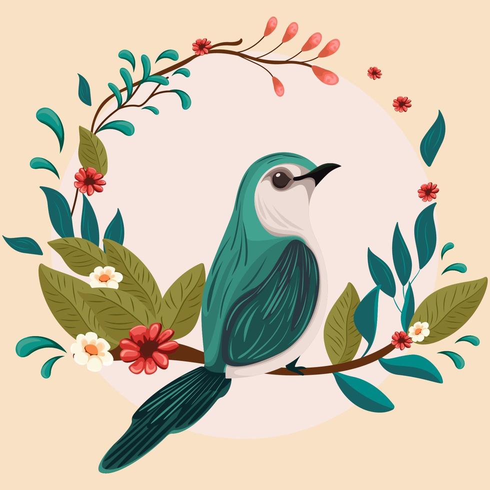 Illustration with beautiful bird and flowers, leaves, nature, abstract leaf patterns, illustration, spring illustration vector