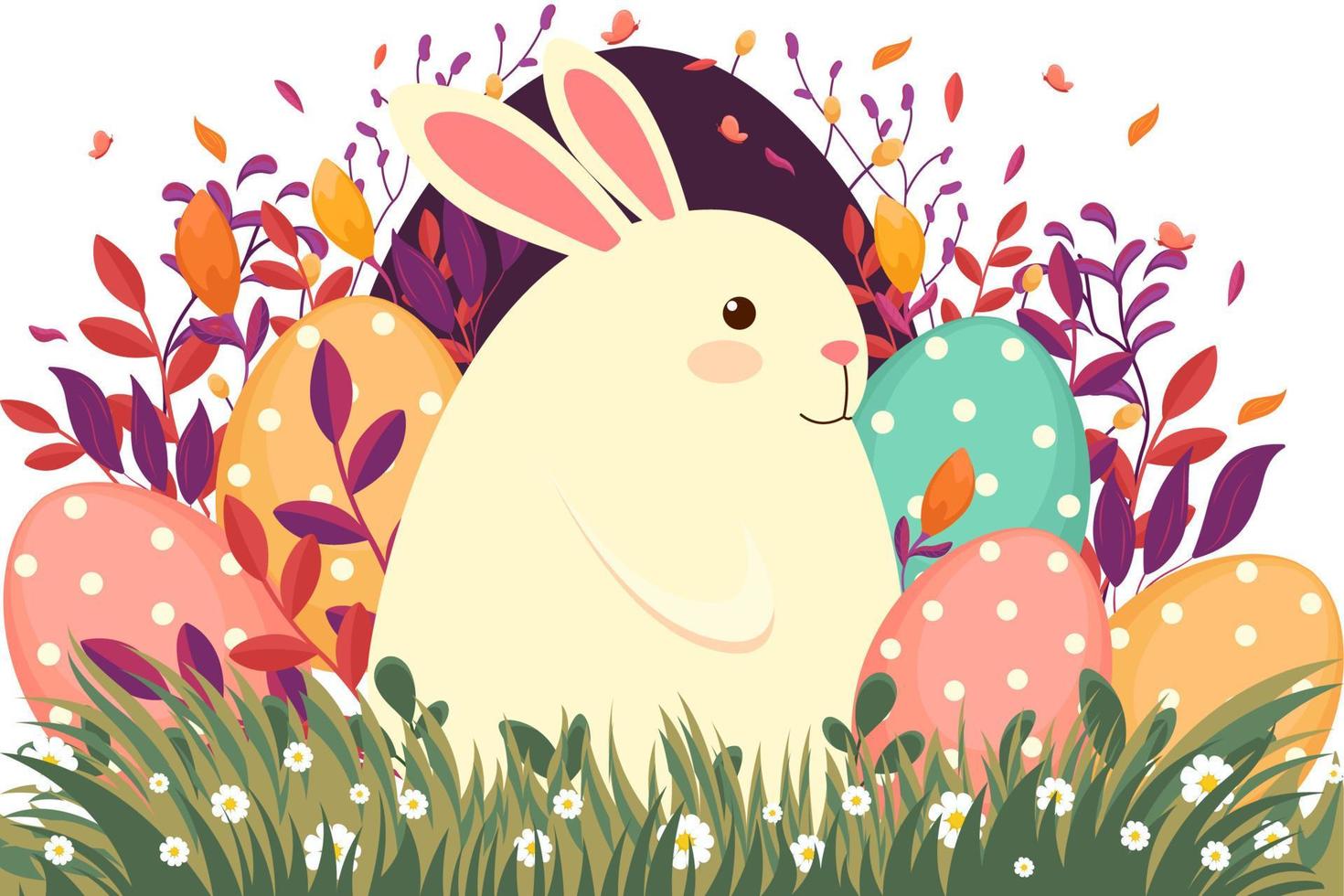 Easter illustration with flowers, Easter eggs, flowers, nature and spring, seasonal card, holiday illustration vector
