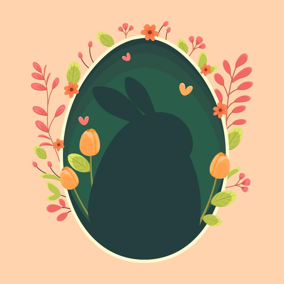 Easter illustration with a rabbit, flowers, Easter eggs, background, banner, seasonal card, Spring, Vector