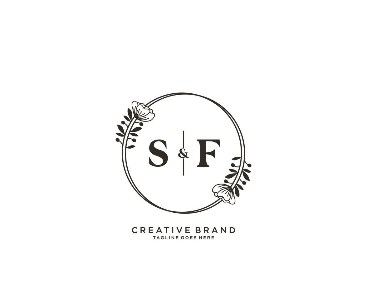 initial SF letters hand drawn feminine and floral botanical logo suitable for spa salon skin hair beauty boutique and cosmetic company. vector