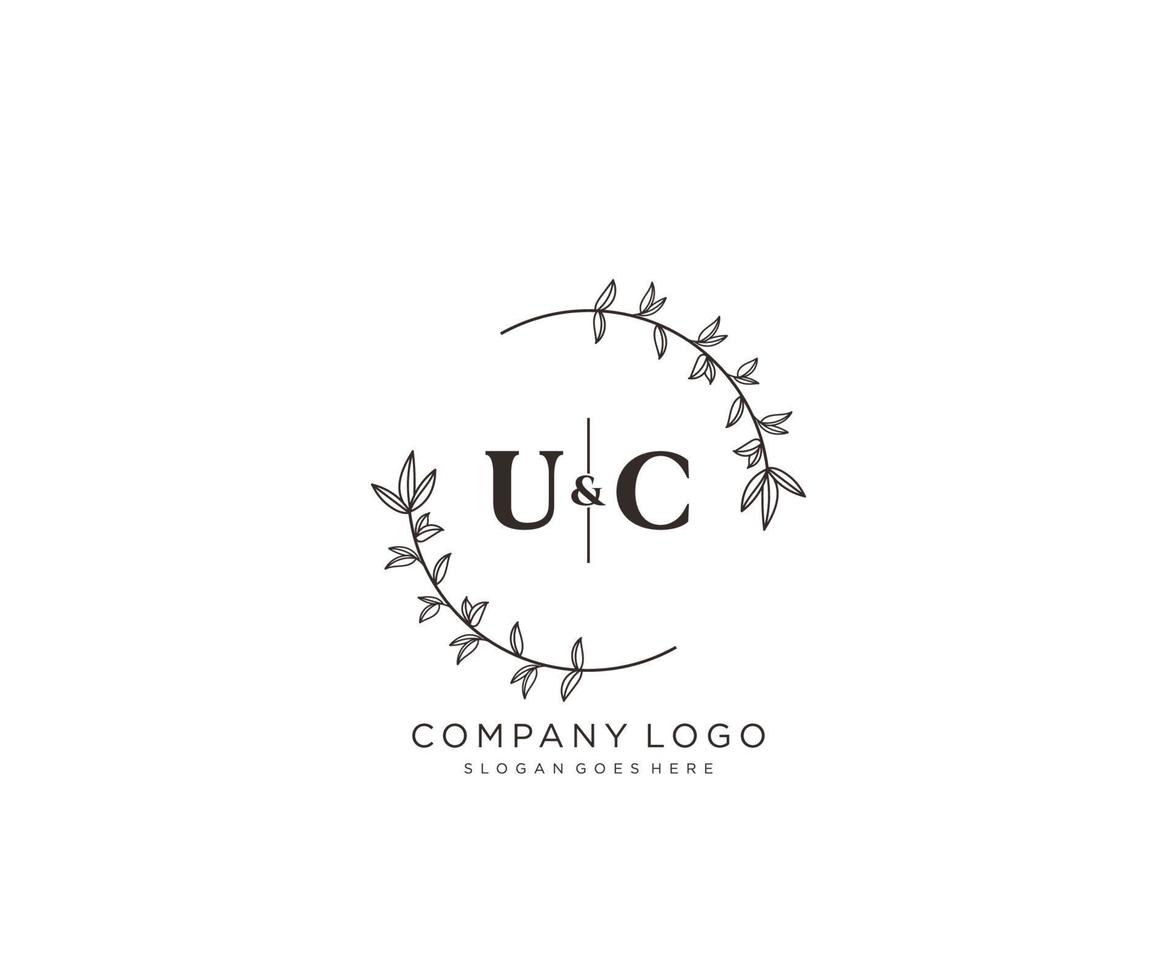 initial UC letters Beautiful floral feminine editable premade monoline logo suitable for spa salon skin hair beauty boutique and cosmetic company. vector