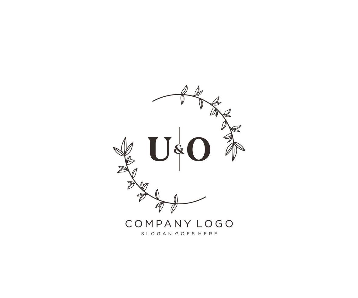 initial UO letters Beautiful floral feminine editable premade monoline logo suitable for spa salon skin hair beauty boutique and cosmetic company. vector