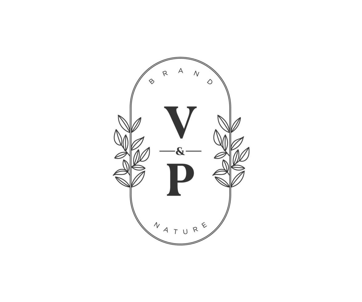 initial VP letters Beautiful floral feminine editable premade monoline logo suitable for spa salon skin hair beauty boutique and cosmetic company. vector