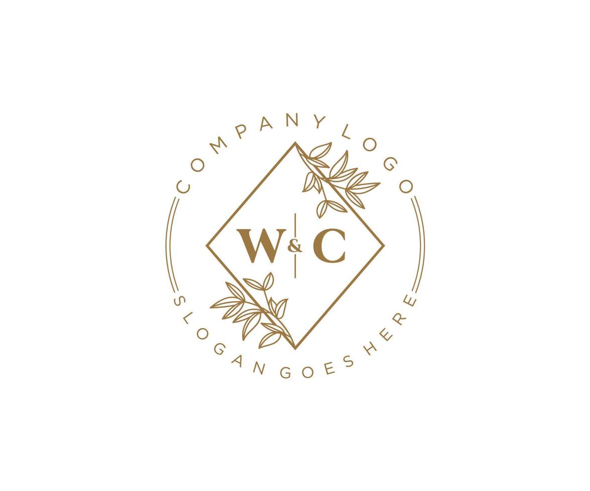 initial WC letters Beautiful floral feminine editable premade monoline logo suitable for spa salon skin hair beauty boutique and cosmetic company. vector