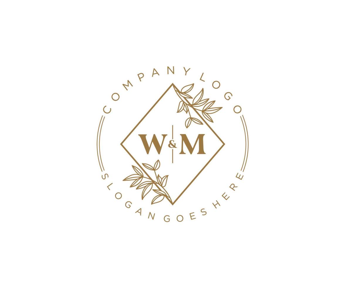 initial WM letters Beautiful floral feminine editable premade monoline logo suitable for spa salon skin hair beauty boutique and cosmetic company. vector