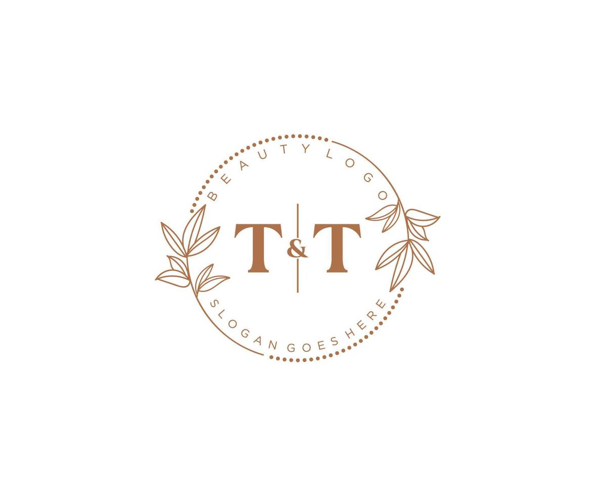 inicial tt letras hermosa floral femenino editable prefabricado monoline logo adecuado para spa salón piel pelo belleza boutique y cosmético compañía. vector