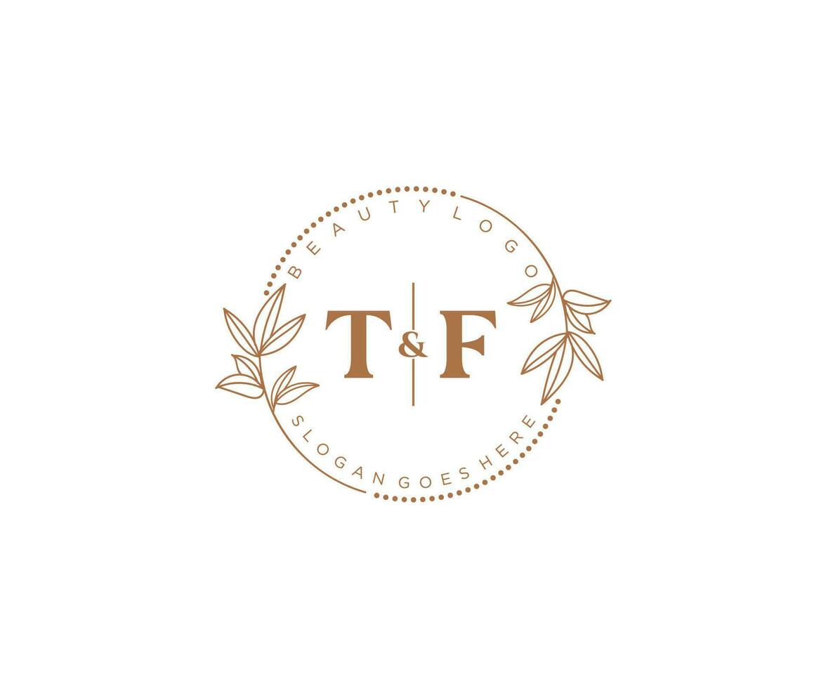 initial TF letters Beautiful floral feminine editable premade monoline logo suitable for spa salon skin hair beauty boutique and cosmetic company. vector