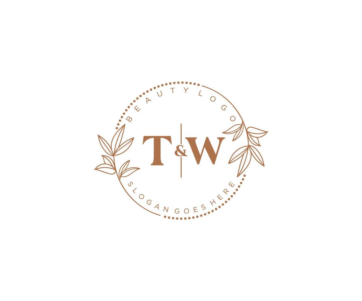 inicial tw letras hermosa floral femenino editable prefabricado monoline logo adecuado para spa salón piel pelo belleza boutique y cosmético compañía. vector