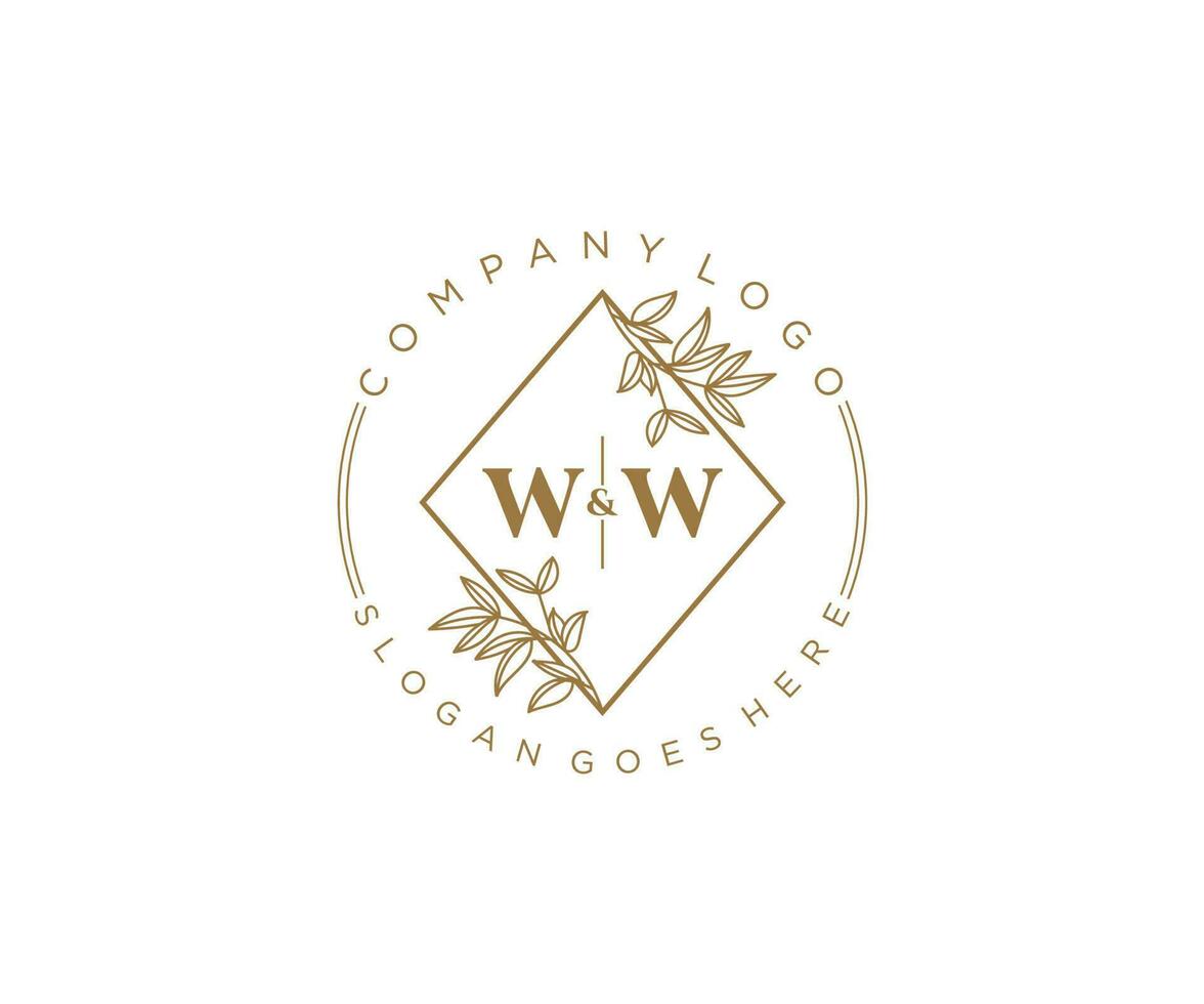 inicial ww letras hermosa floral femenino editable prefabricado monoline logo adecuado para spa salón piel pelo belleza boutique y cosmético compañía. vector