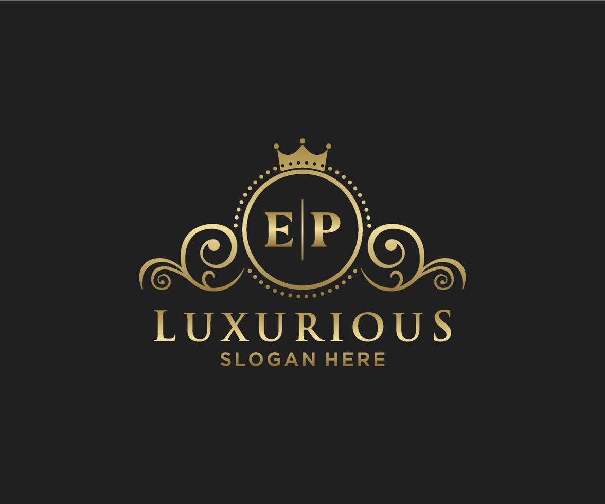 Initial EP Letter Royal Luxury Logo template in vector art for Restaurant, Royalty, Boutique, Cafe, Hotel, Heraldic, Jewelry, Fashion and other vector illustration.