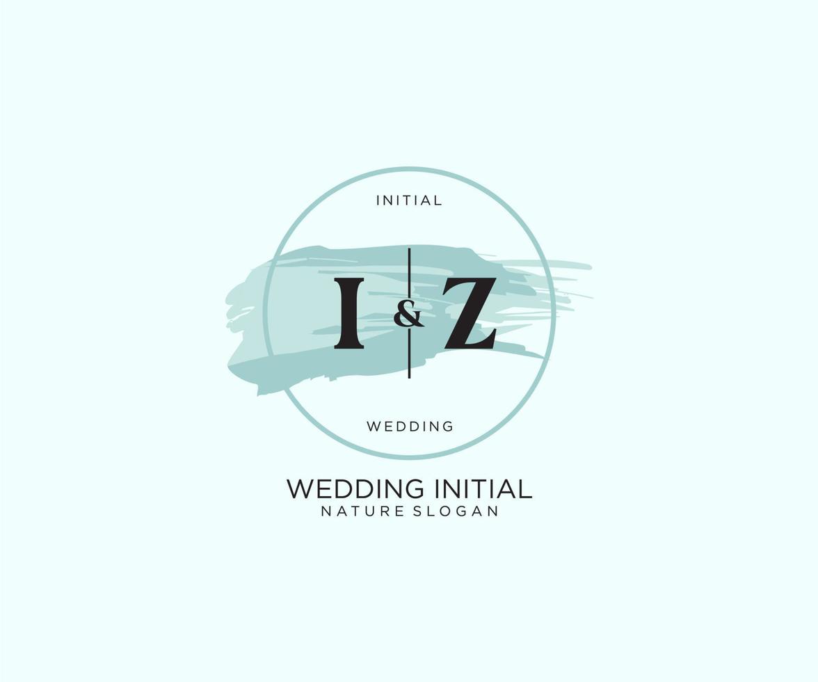 Initial IZ Letter Beauty vector initial logo, handwriting logo of initial signature, wedding, fashion, jewerly, boutique, floral and botanical with creative template for any company or business.