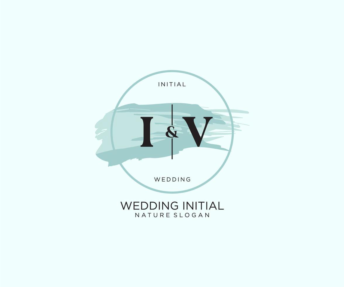 Initial IV Letter Beauty vector initial logo, handwriting logo of initial signature, wedding, fashion, jewerly, boutique, floral and botanical with creative template for any company or business.