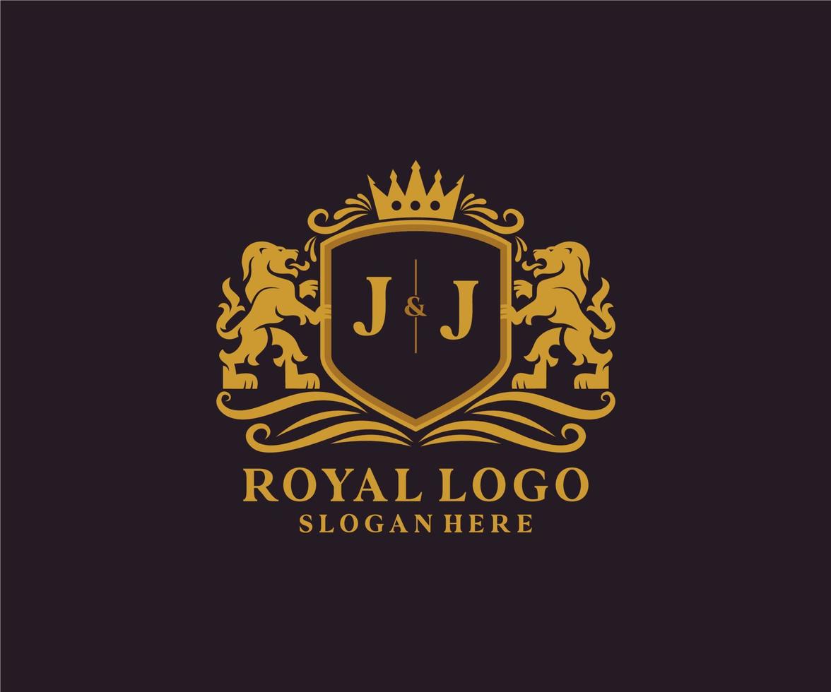 Initial JJ Letter Lion Royal Luxury Logo template in vector art for Restaurant, Royalty, Boutique, Cafe, Hotel, Heraldic, Jewelry, Fashion and other vector illustration.