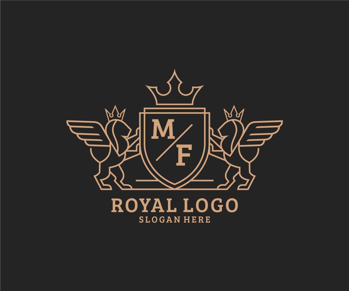 Initial MF Letter Lion Royal Luxury Heraldic,Crest Logo template in vector art for Restaurant, Royalty, Boutique, Cafe, Hotel, Heraldic, Jewelry, Fashion and other vector illustration.